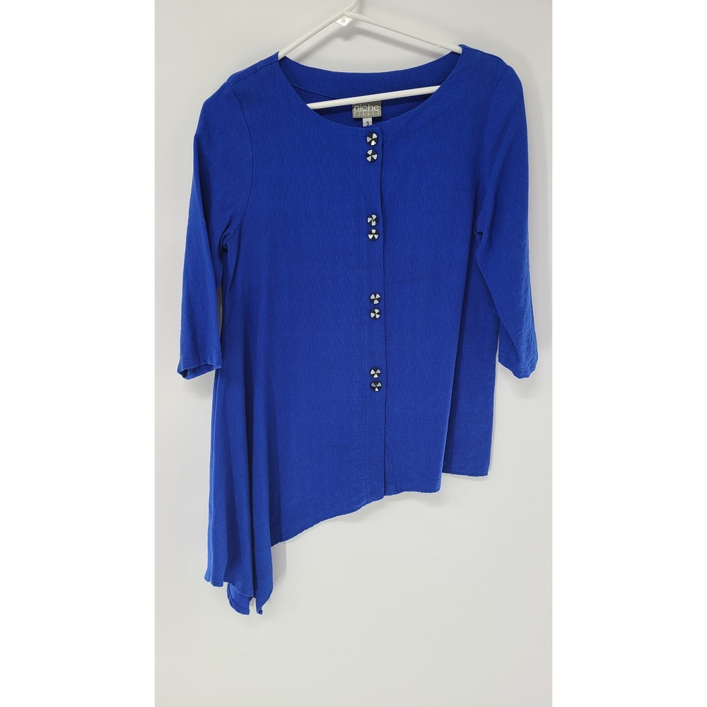 Niche Nilgun Derman Asymmetrical Lagenlook Tunic Womens‎ Size Small Buttons Art